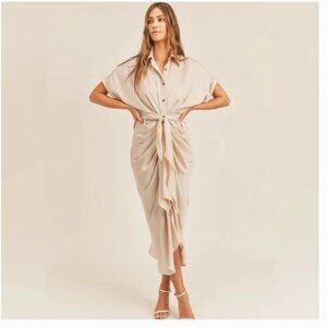 Cream Satin Midi Shirt Dress Size Small
